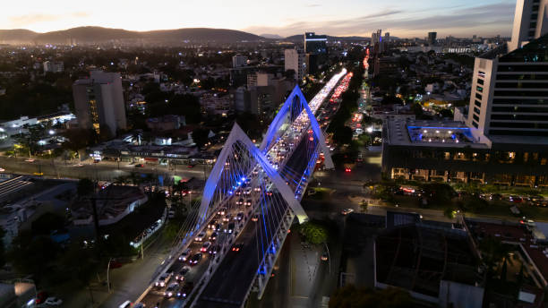 Guadalajara's Matute Remus bridge glowing at dusk