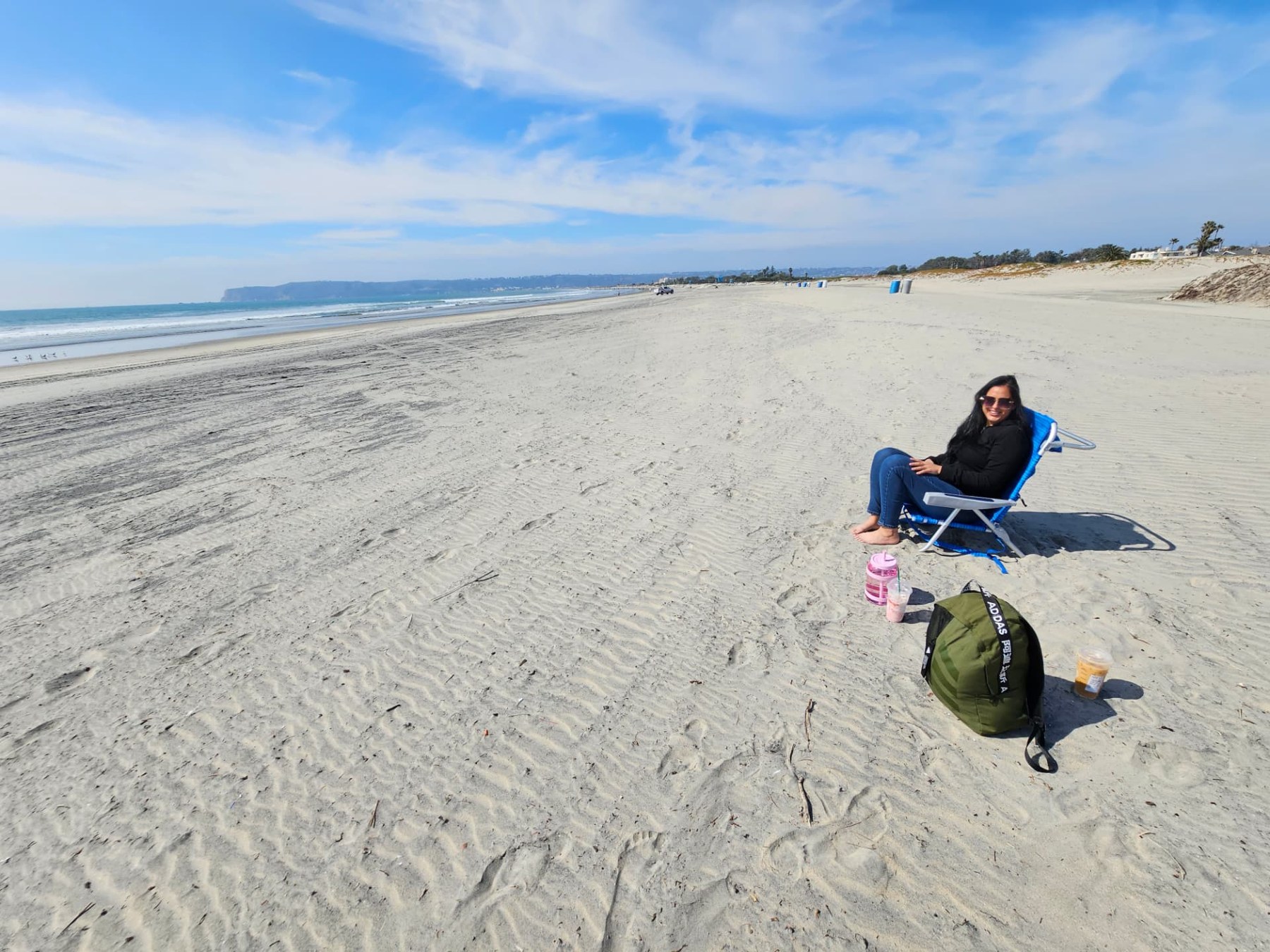 Margarita relaxing on a sunny California beach